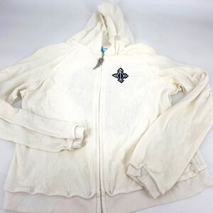 Eccentric Symphony White Hoodie - Y2K Style, Black Embroidered Heart, Size M